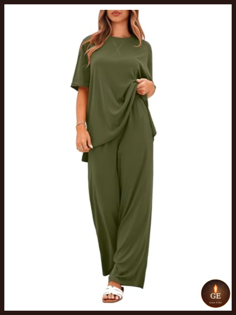 Oversized Loungewear Set Two Piece Short Sleeve Tracksuit With Pockets
